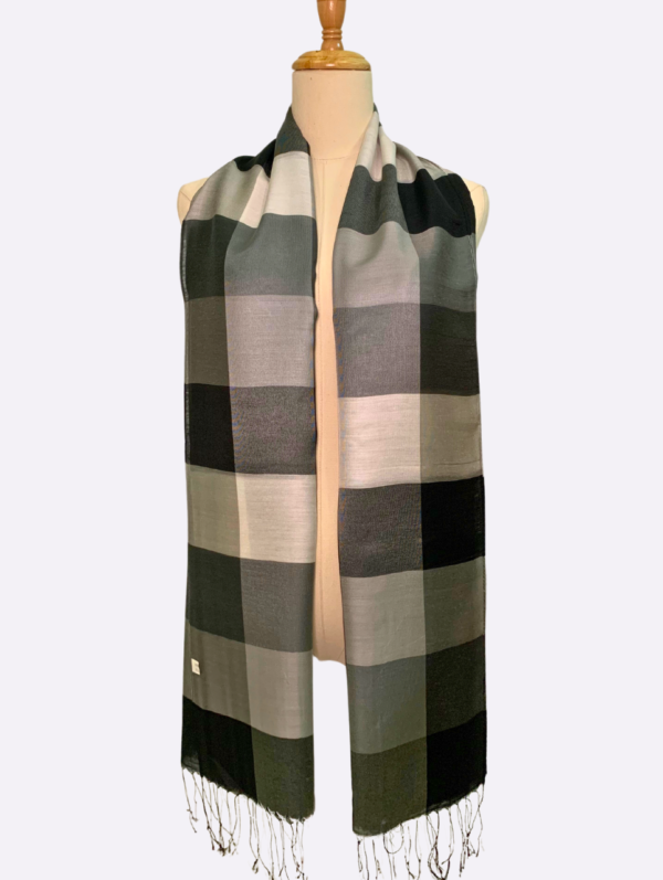Black-White and Grey Chequered Silk Scarf