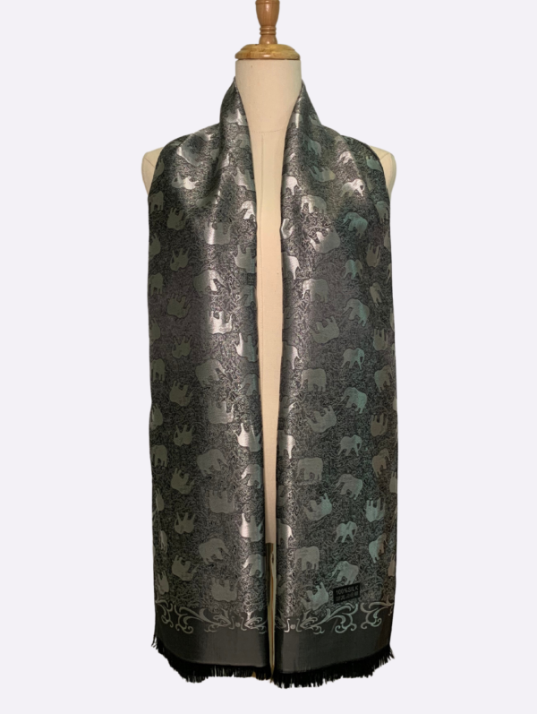 Metallic Black Elephant Silk Scarf