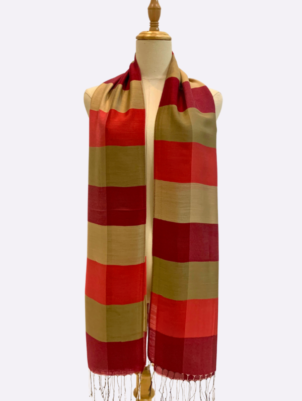 Brown and Red Checkered Silk Scarf: