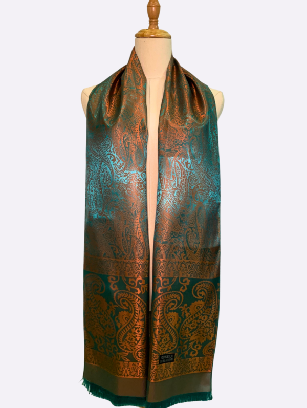 Copper and Teal Paisley Silk Scarf