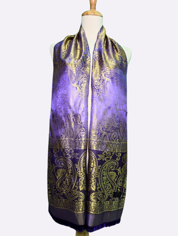 Purple and Gold Paisley Silk Scarf