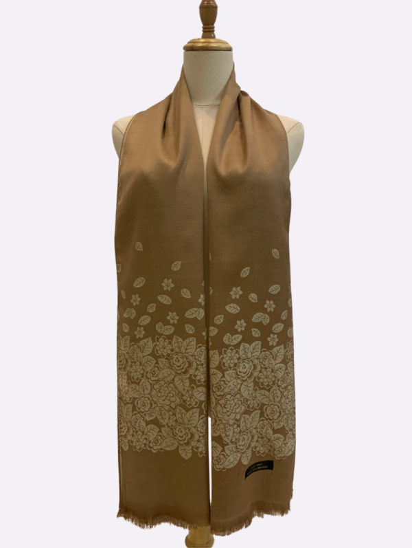 Dark Beige Floral Silk Scarf