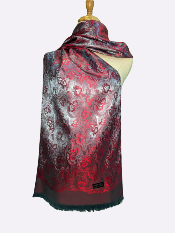 Blue Tinted Red Floral Paisley Silk Scarf