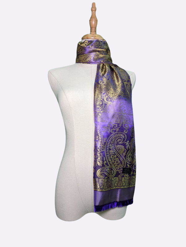 Purple and Gold Paisley Silk Scarf
