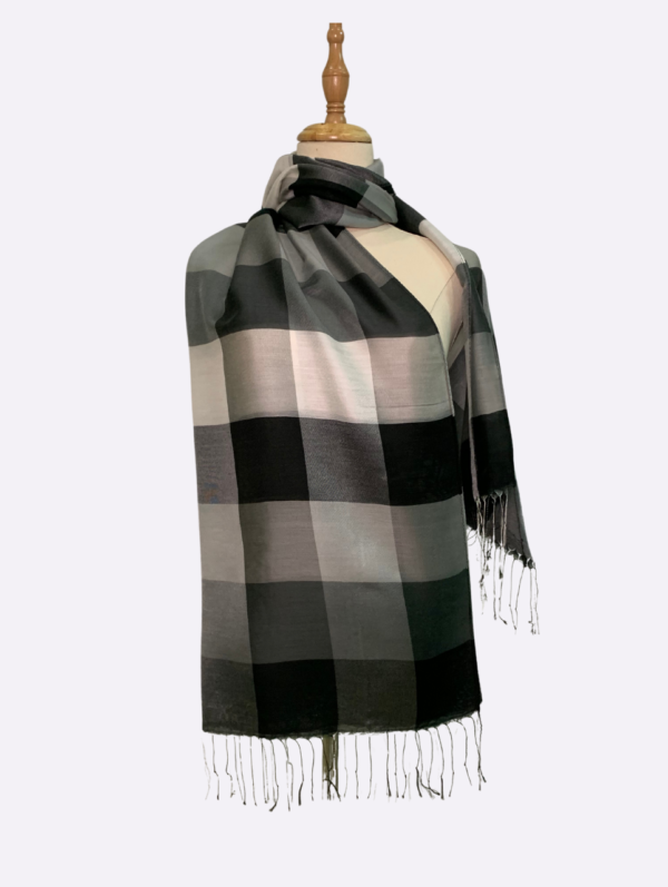 Black-White and Grey Chequered Silk Scarf