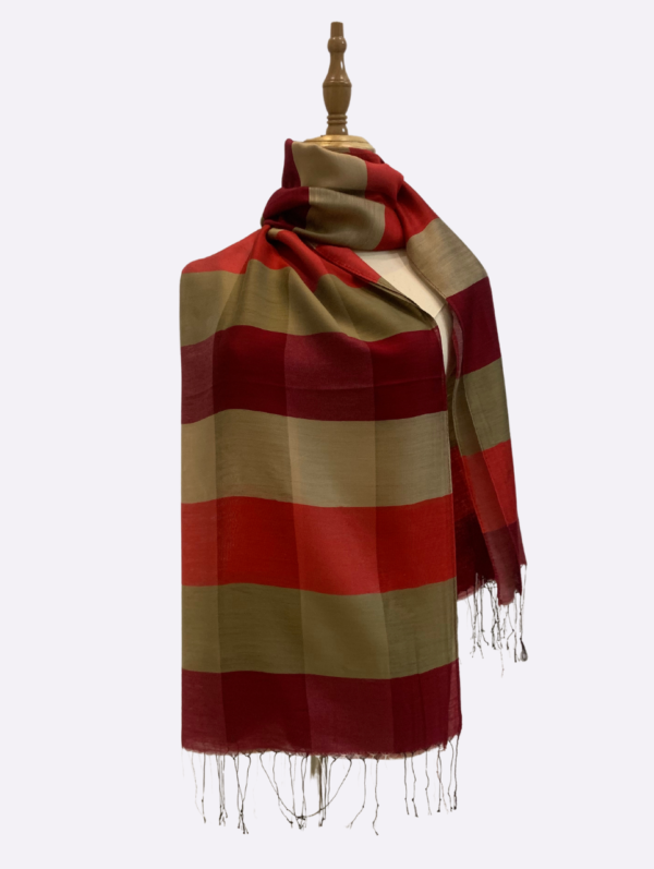 Brown and Red Checkered Silk Scarf: