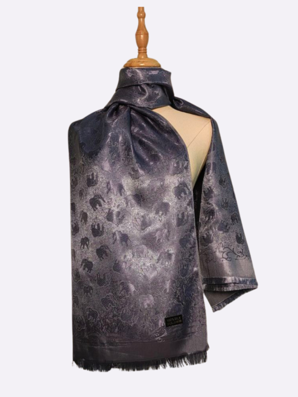 Charcoal Black Elephant Silk Scarf