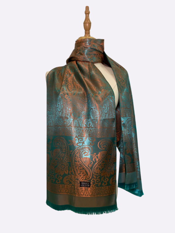 Copper and Teal Floral Paisley Silk Scarf