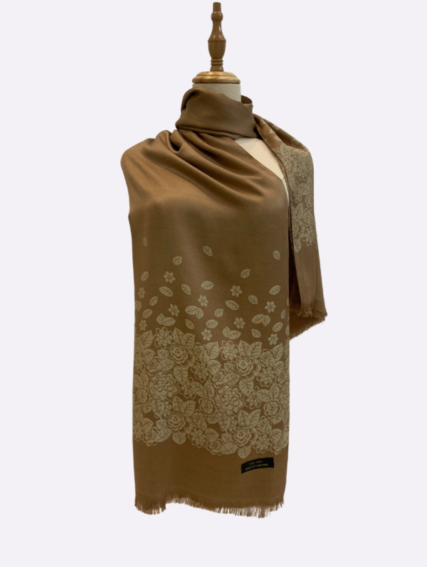 Dark Beige Floral Silk Scarf