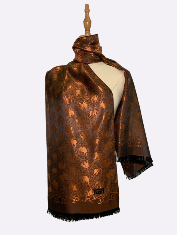 Dark Bronze Elephant Silk Scarf