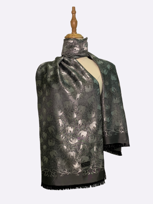 metallic black elephant silk scarf